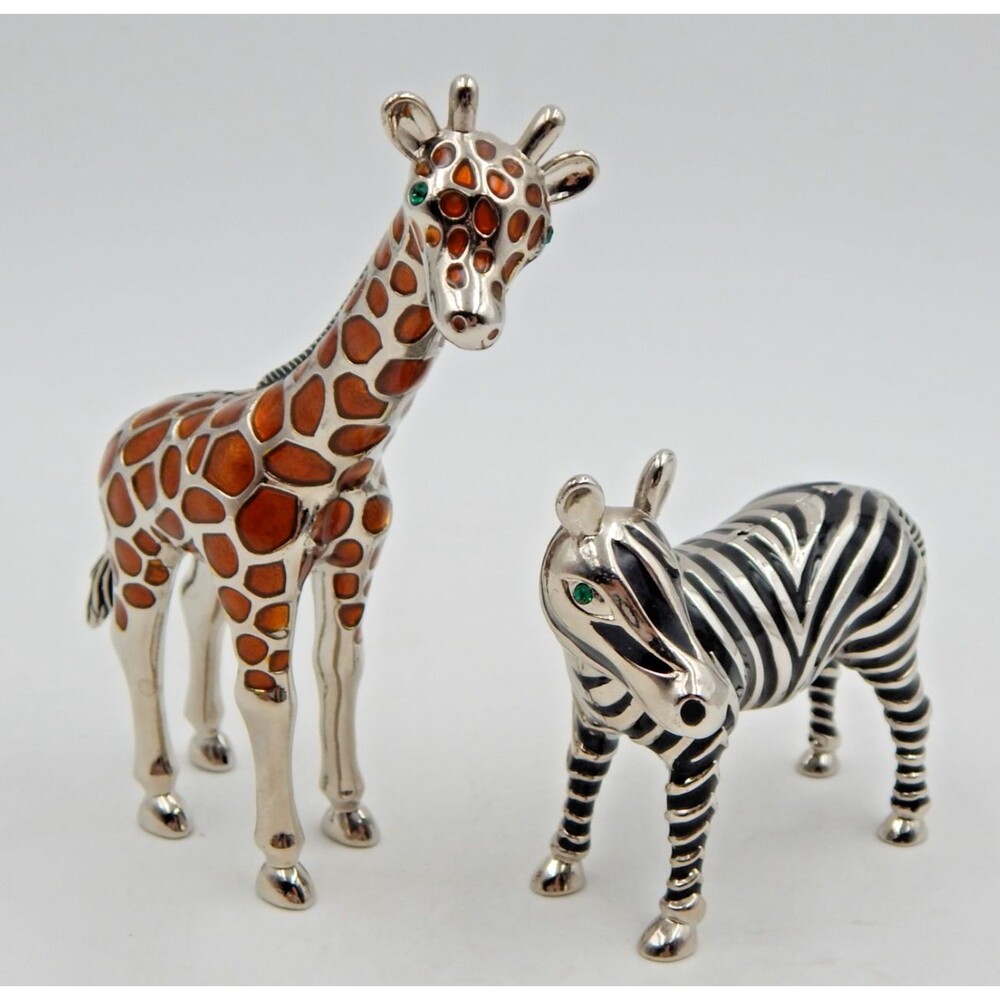 Godinger Silver Co. Enamel Giraffe Zebra Figural Salt Pepper Shakers